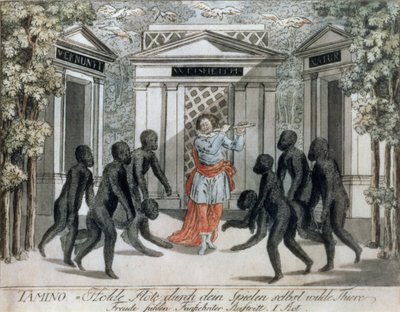 Tamino joue de la flûte enchantée pour éloigner les bêtes sauvages, Acte I scène xv, de 